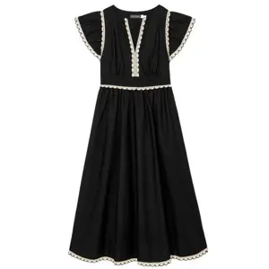 Mint Velvet Black Cotton Scallop Trim Midi Dress